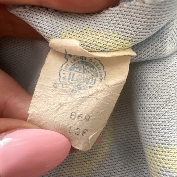 60’s 70’s D Lang Fashions ILGWU Blue Paisley Ruffle Neck Maxi Dress - Picture 9 of 10